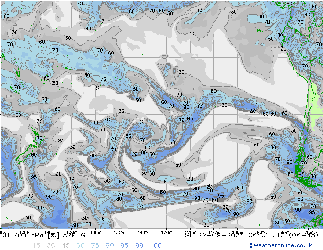 Humidité rel. 700 hPa ARPEGE dim 22.09.2024 06 UTC