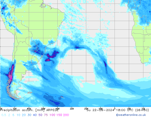 Precipitation accum. ARPEGE nie. 22.09.2024 18 UTC