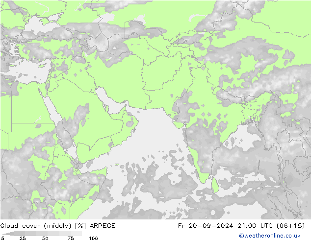 Cloud cover (middle) ARPEGE Fr 20.09.2024 21 UTC