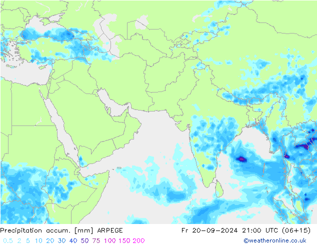 Precipitation accum. ARPEGE Fr 20.09.2024 21 UTC