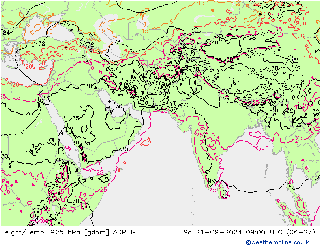 Height/Temp. 925 hPa ARPEGE So 21.09.2024 09 UTC