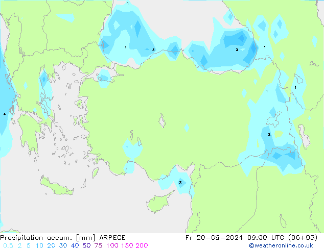 Precipitation accum. ARPEGE Sex 20.09.2024 09 UTC