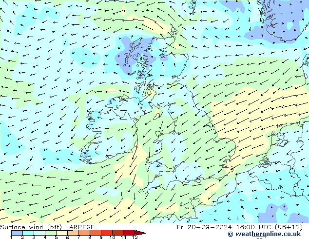 Surface wind (bft) ARPEGE Fr 20.09.2024 18 UTC