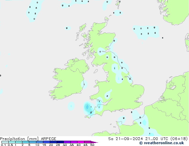 Precipitation ARPEGE Sa 21.09.2024 00 UTC