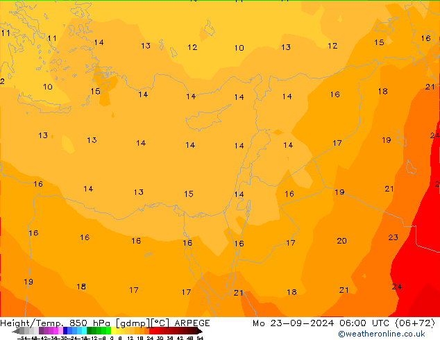 Height/Temp. 850 hPa ARPEGE Mo 23.09.2024 06 UTC