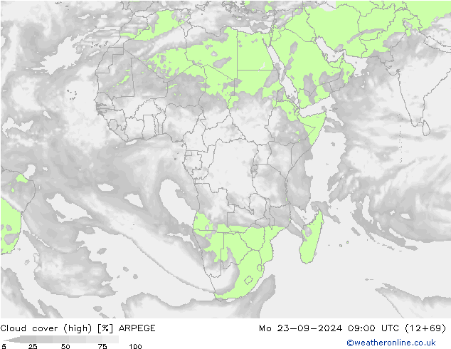 Nuages (élevé) ARPEGE lun 23.09.2024 09 UTC