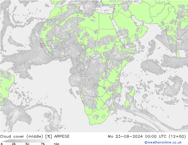 облака (средний) ARPEGE пн 23.09.2024 00 UTC