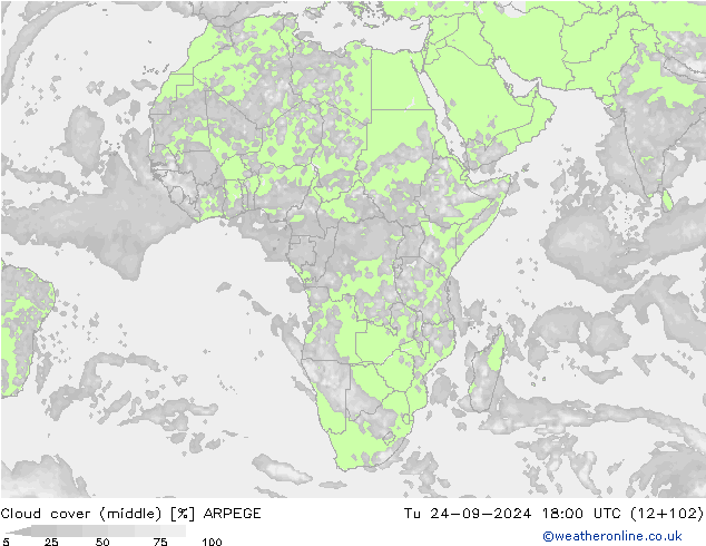 Bulutlar (orta) ARPEGE Sa 24.09.2024 18 UTC