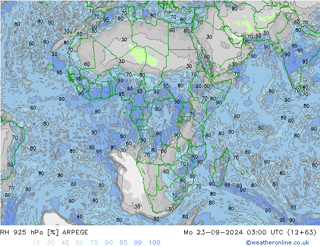 RH 925 hPa ARPEGE Mo 23.09.2024 03 UTC