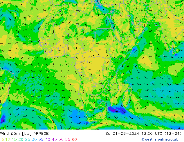 Rüzgar 50 m ARPEGE Cts 21.09.2024 12 UTC