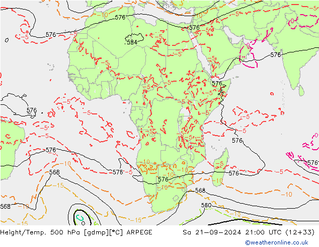 Height/Temp. 500 hPa ARPEGE Sa 21.09.2024 21 UTC