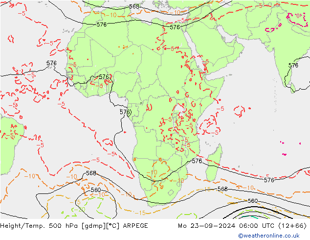 Hoogte/Temp. 500 hPa ARPEGE ma 23.09.2024 06 UTC