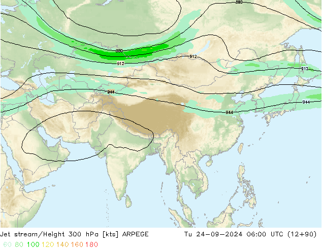 Courant-jet ARPEGE mar 24.09.2024 06 UTC