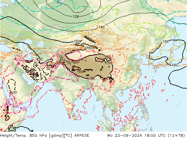 Height/Temp. 850 hPa ARPEGE  23.09.2024 18 UTC