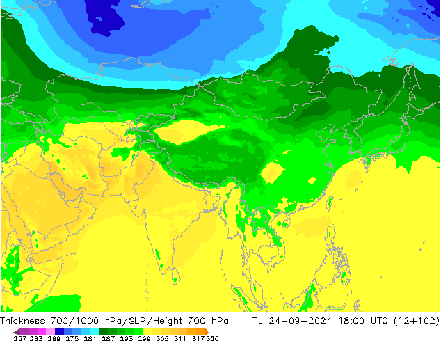 Dikte700-1000 hPa ARPEGE di 24.09.2024 18 UTC