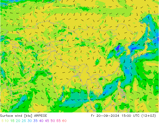 Surface wind ARPEGE Pá 20.09.2024 15 UTC