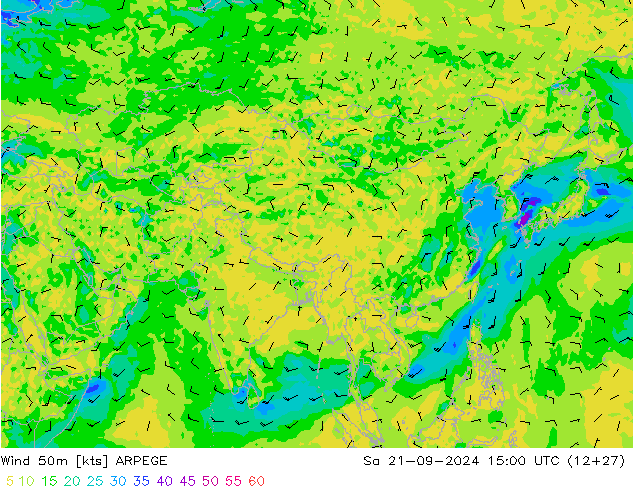 Wind 50m ARPEGE Sa 21.09.2024 15 UTC