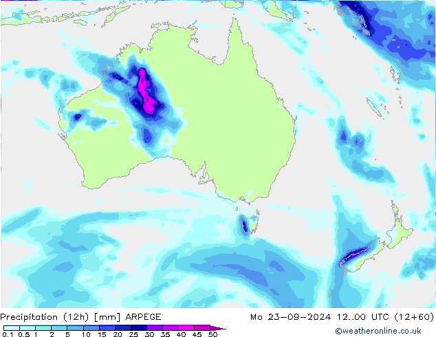 Precipitation (12h) ARPEGE Mo 23.09.2024 00 UTC