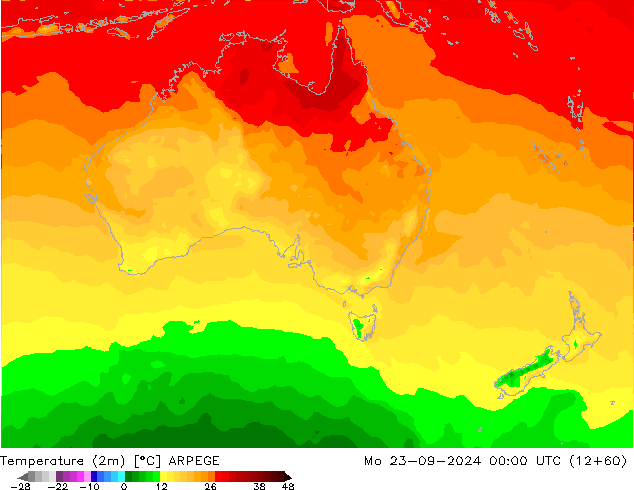 Temperature (2m) ARPEGE Mo 23.09.2024 00 UTC