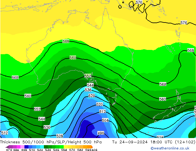 Thck 500-1000hPa ARPEGE  24.09.2024 18 UTC