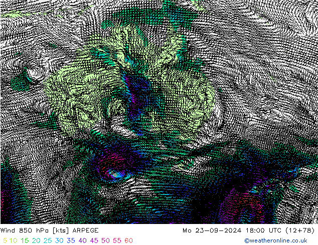 Vent 850 hPa ARPEGE lun 23.09.2024 18 UTC