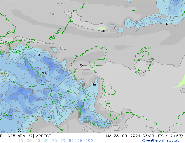 RH 925 hPa ARPEGE Po 23.09.2024 03 UTC