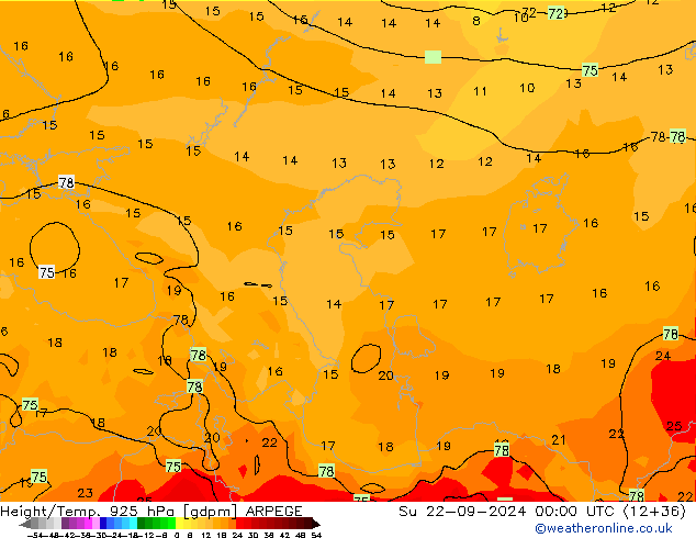 Height/Temp. 925 hPa ARPEGE nie. 22.09.2024 00 UTC