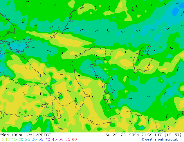 Viento 100m ARPEGE dom 22.09.2024 21 UTC