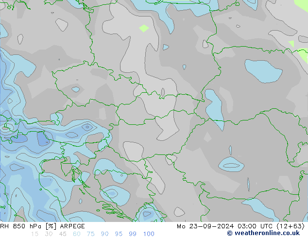 RH 850 гПа ARPEGE пн 23.09.2024 03 UTC