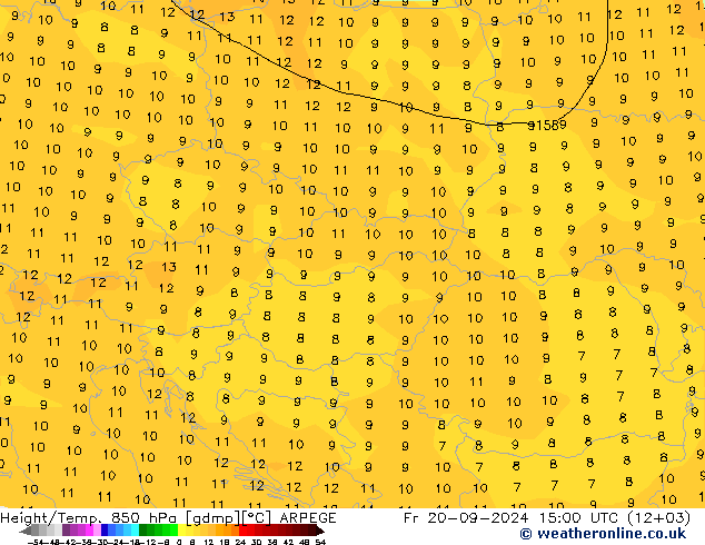 Height/Temp. 850 hPa ARPEGE  20.09.2024 15 UTC