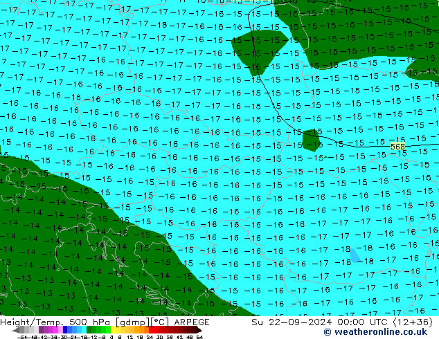 Height/Temp. 500 hPa ARPEGE  22.09.2024 00 UTC