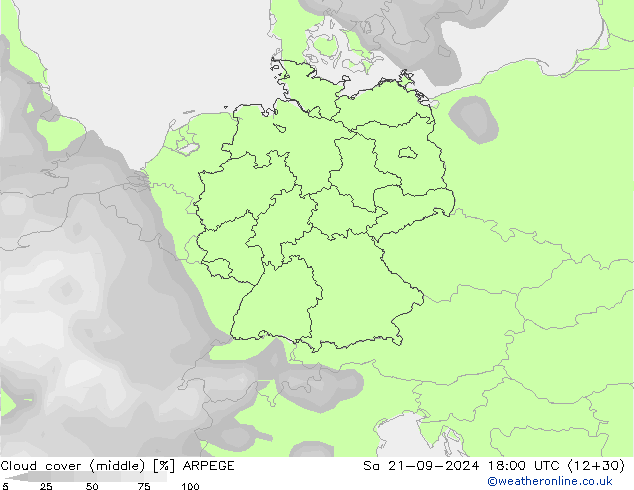 Cloud cover (middle) ARPEGE Sa 21.09.2024 18 UTC