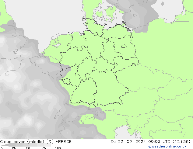 Cloud cover (middle) ARPEGE Su 22.09.2024 00 UTC