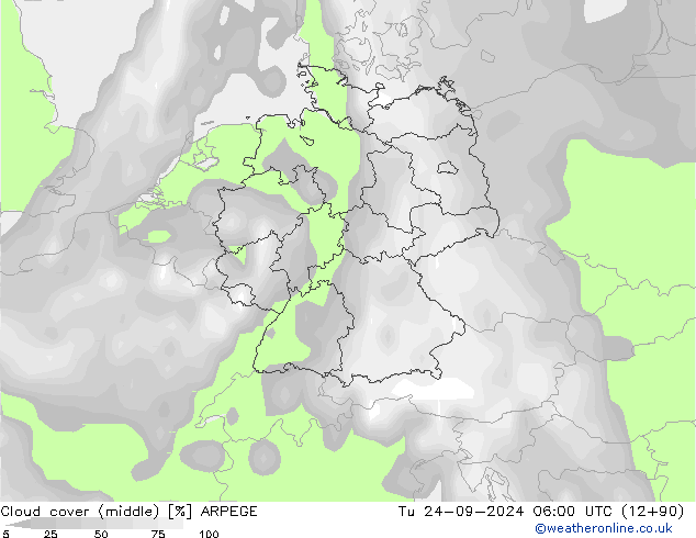 Nuages (moyen) ARPEGE mar 24.09.2024 06 UTC