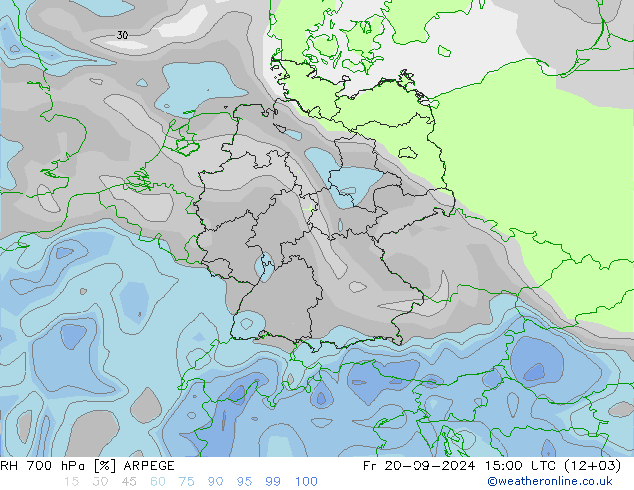 RH 700 hPa ARPEGE Fr 20.09.2024 15 UTC