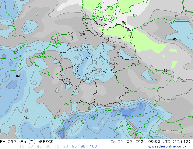 Humedad rel. 850hPa ARPEGE sáb 21.09.2024 00 UTC