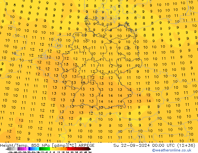 Height/Temp. 850 hPa ARPEGE So 22.09.2024 00 UTC