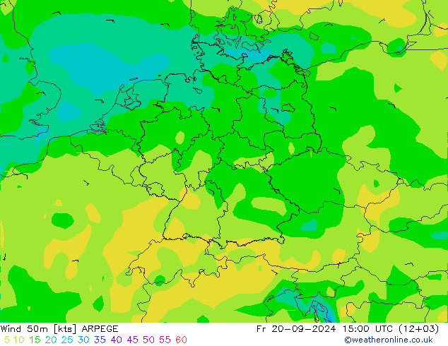 Wind 50m ARPEGE Fr 20.09.2024 15 UTC