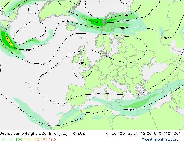 Jet stream/Height 300 hPa ARPEGE Fr 20.09.2024 18 UTC