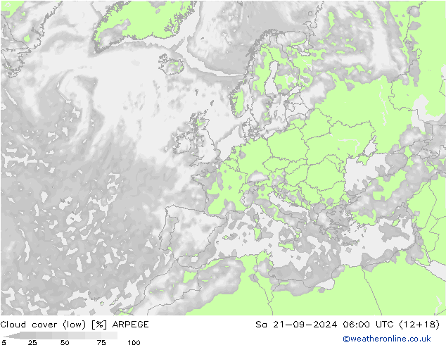 Wolken (tief) ARPEGE Sa 21.09.2024 06 UTC