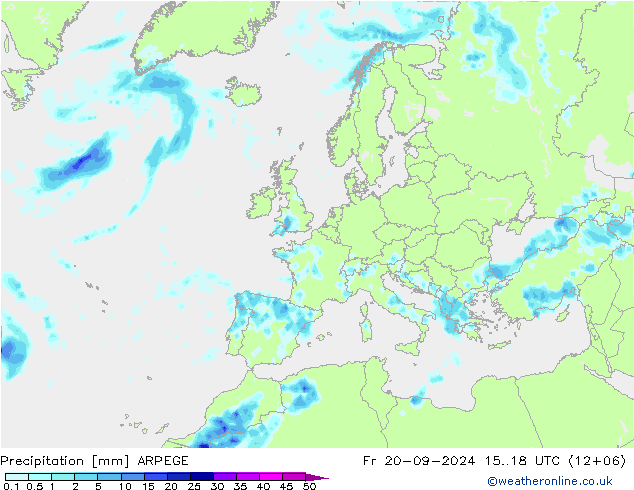 Neerslag ARPEGE vr 20.09.2024 18 UTC