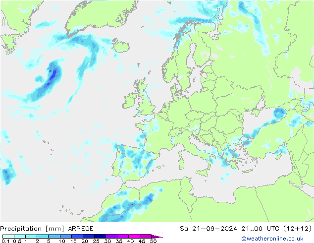 Niederschlag ARPEGE Sa 21.09.2024 00 UTC