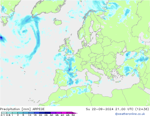 Precipitation ARPEGE Su 22.09.2024 00 UTC