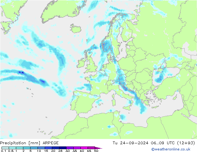 Precipitation ARPEGE Tu 24.09.2024 09 UTC