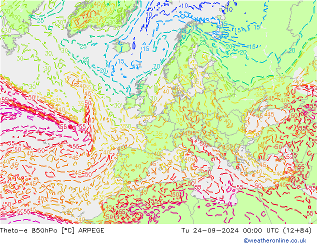 Theta-e 850hPa ARPEGE Di 24.09.2024 00 UTC