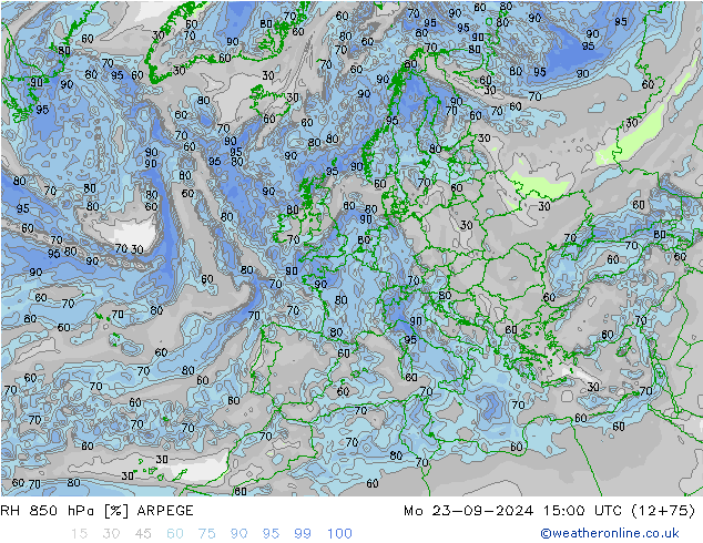 RH 850 hPa ARPEGE Mo 23.09.2024 15 UTC