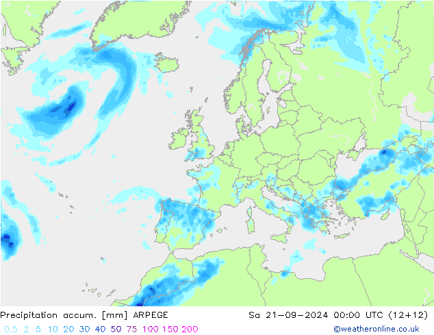 Precipitation accum. ARPEGE Sáb 21.09.2024 00 UTC