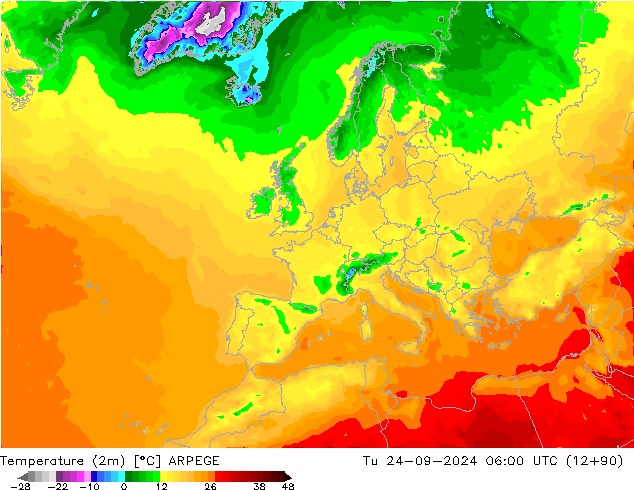 карта температуры ARPEGE вт 24.09.2024 06 UTC