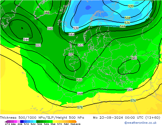 Thck 500-1000hPa ARPEGE pon. 23.09.2024 00 UTC