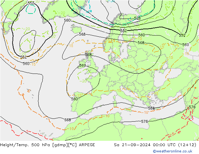 Yükseklik/Sıc. 500 hPa ARPEGE Cts 21.09.2024 00 UTC